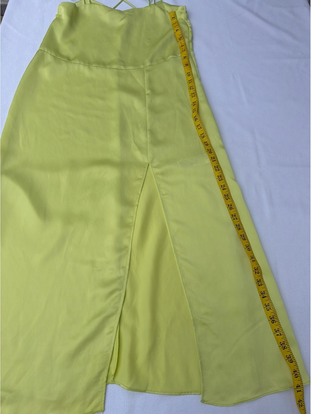 Zara Women's Size S Lime Green Satin Strappy Slip Maxi Dress Side Slit - Picture 3 of 7